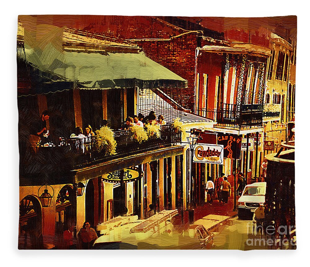 Oil Fleece Blanket featuring the painting New Orleans Cafe by Kirt Tisdale