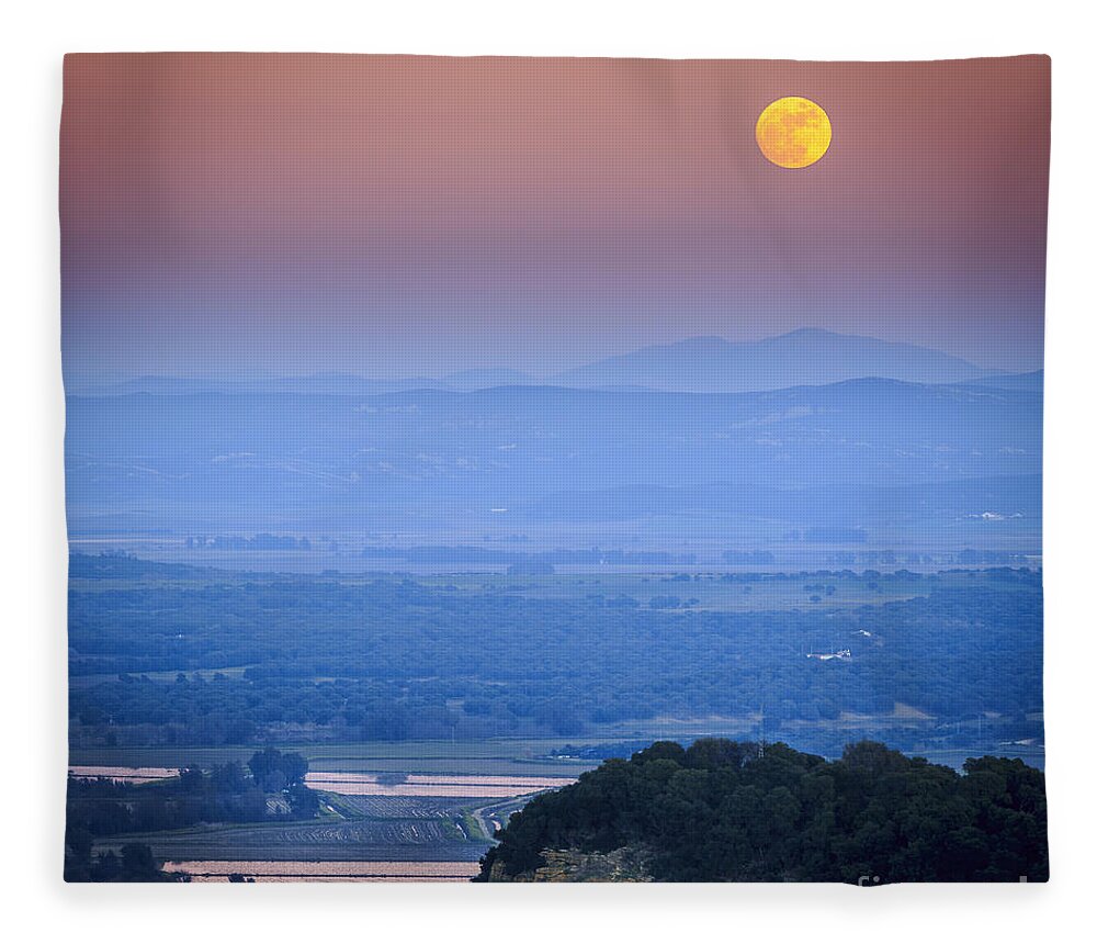 Andalucia Fleece Blanket featuring the photograph Full Moon Over Vejer Cadiz Spain by Pablo Avanzini