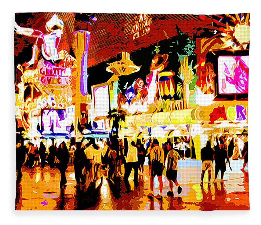 Las Vegas Fleece Blanket featuring the painting Fun time in Old Las Vegas by CHAZ Daugherty