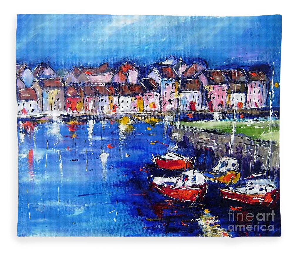 Irish Art Fleece Blanket featuring the painting Paintings of Galway by Mary Cahalan Lee - aka PIXI
