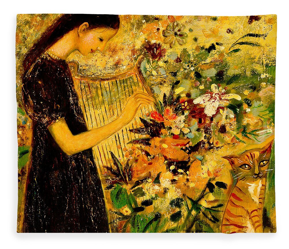 Shijun Fleece Blanket featuring the painting Garden 2 by Shijun Munns