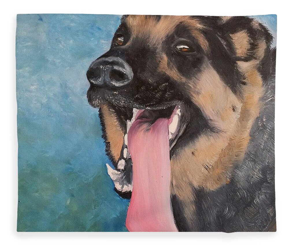 Dog Fleece Blanket featuring the painting German Shepherd Dog Oil Painting by Abbie Shores