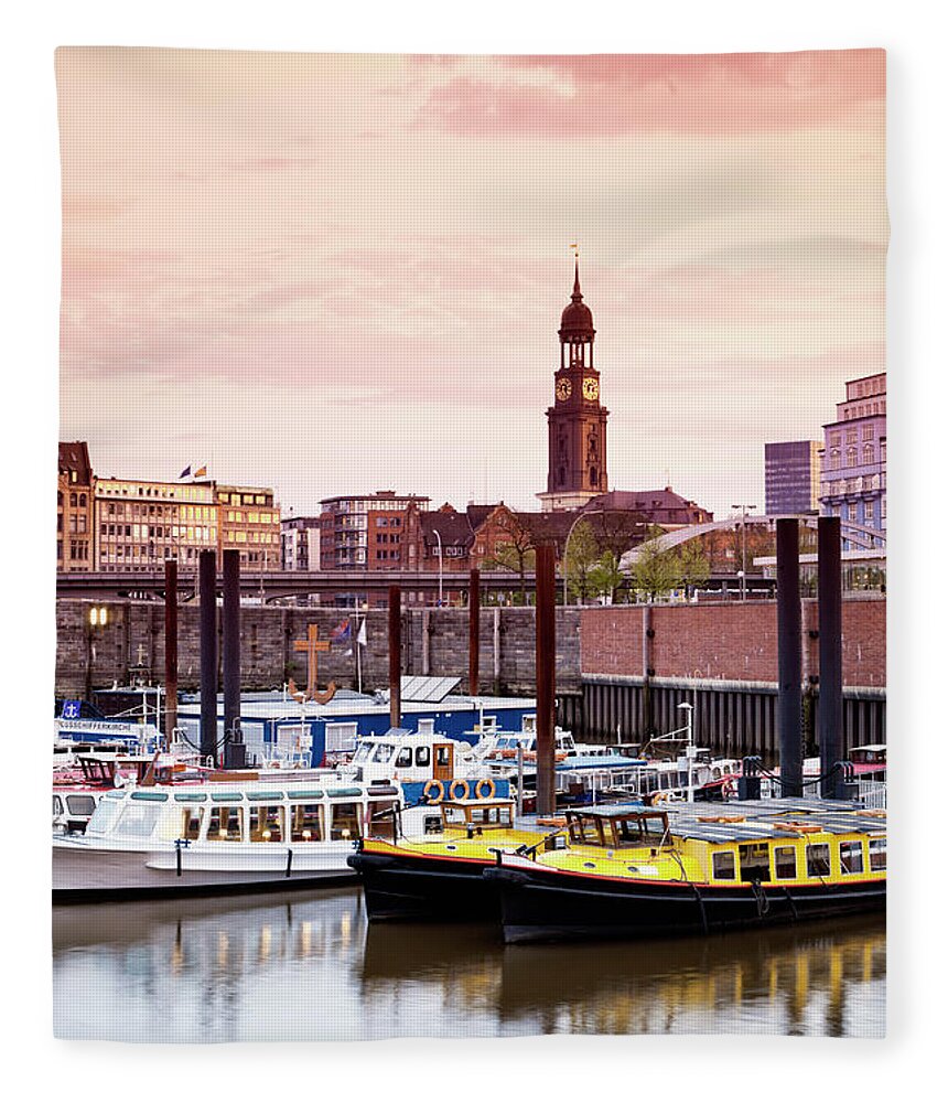 Tourboat Fleece Blanket featuring the photograph Germany, Hamburg, View Of Saint by Westend61