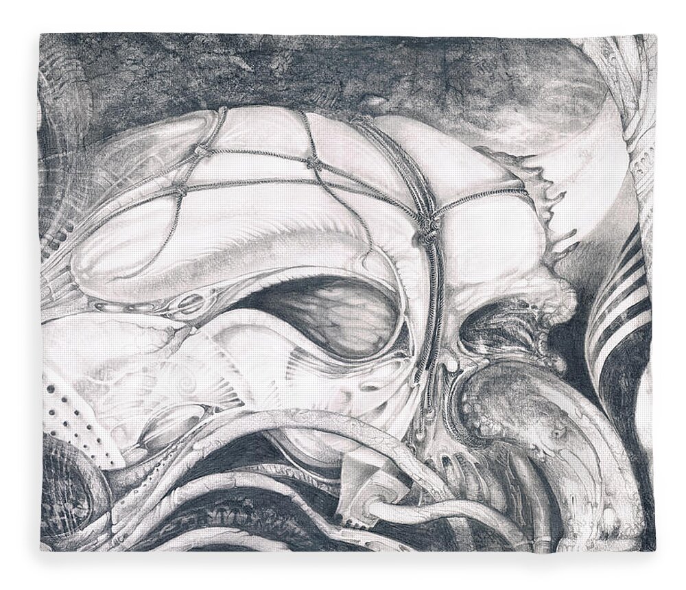 ghost In The Machine Surrealism Fleece Blanket featuring the drawing Ghost In The Machine by Otto Rapp