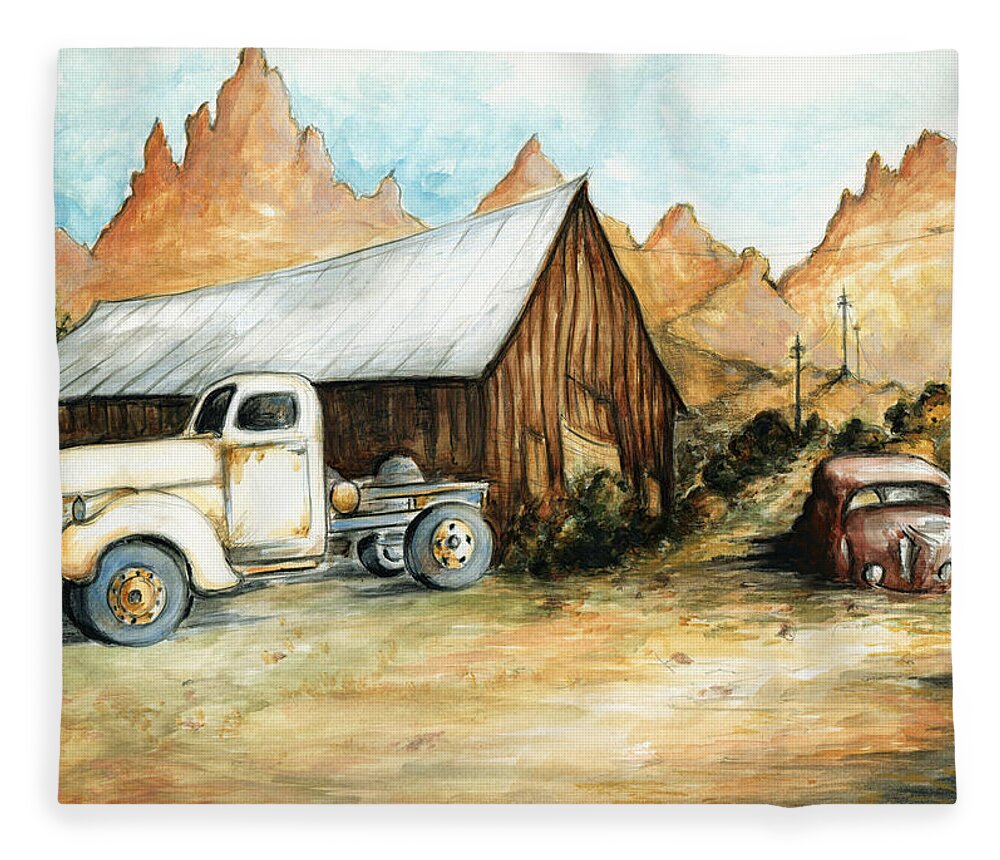 Ghost Town Nevada - Western Art Painting Fleece Blanket For Sale By Peter Potter