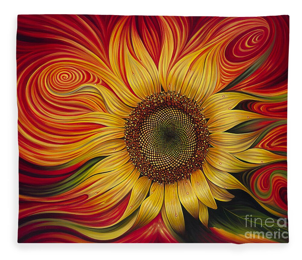 Sunflower Fleece Blanket featuring the painting Girasol Dinamico by Ricardo Chavez-Mendez