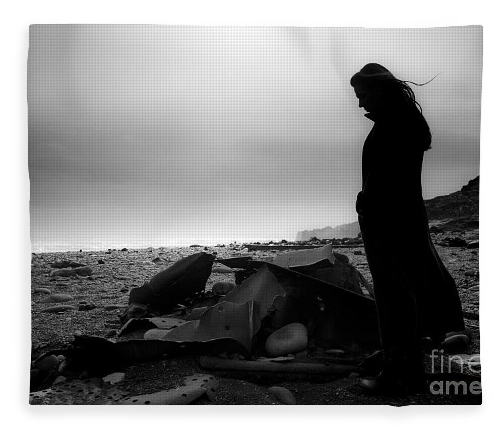 Black And White Fleece Blanket featuring the photograph Girl on the Beach by Gunnar Orn Arnason