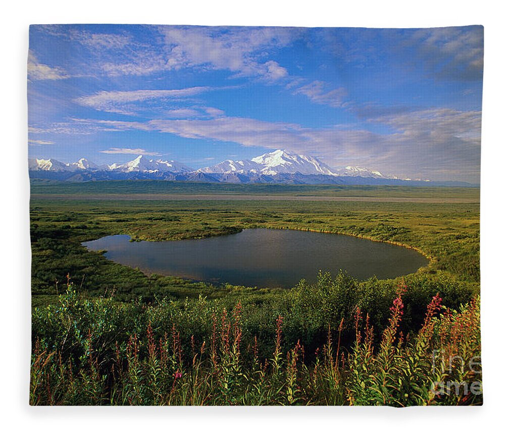 00340579 Fleece Blanket featuring the photograph Glacial Kettle Pond And Denali by Yva Momatiuk John Eastcott