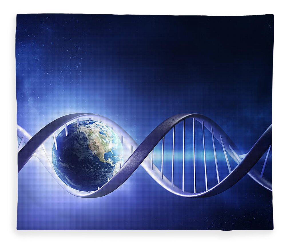Dna Fleece Blanket featuring the photograph Glowing earth DNA strand by Johan Swanepoel