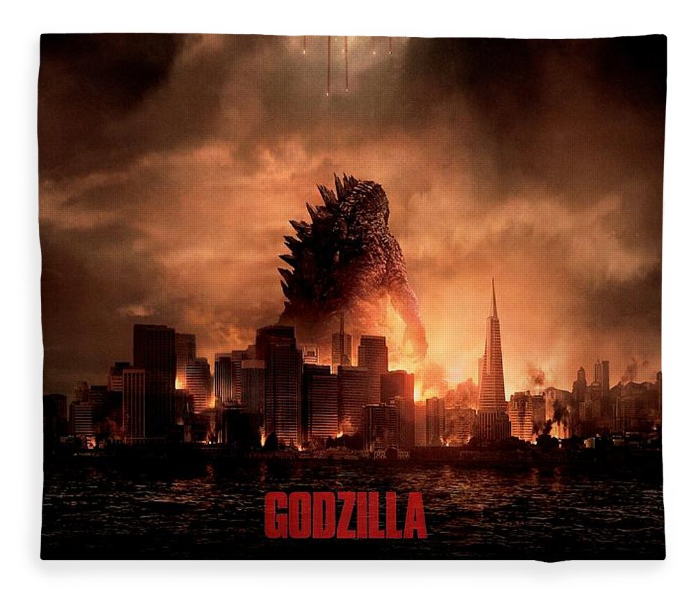 Godzilla Fleece Blanket featuring the digital art Godzilla 2014 by Movie Poster Prints