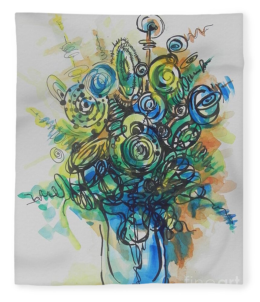 Watercolor Fleece Blanket featuring the painting Going in Circles by Chrisann Ellis