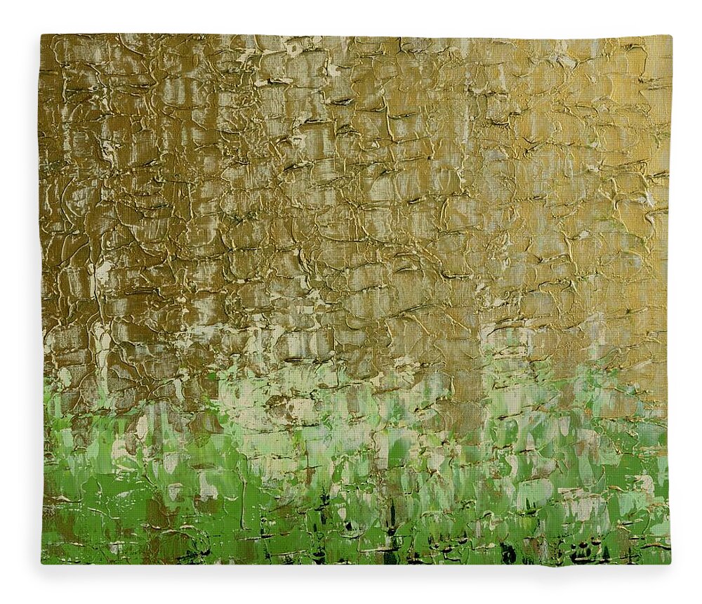 Gold Fleece Blanket featuring the painting Gold Sky Green Grass by Linda Bailey