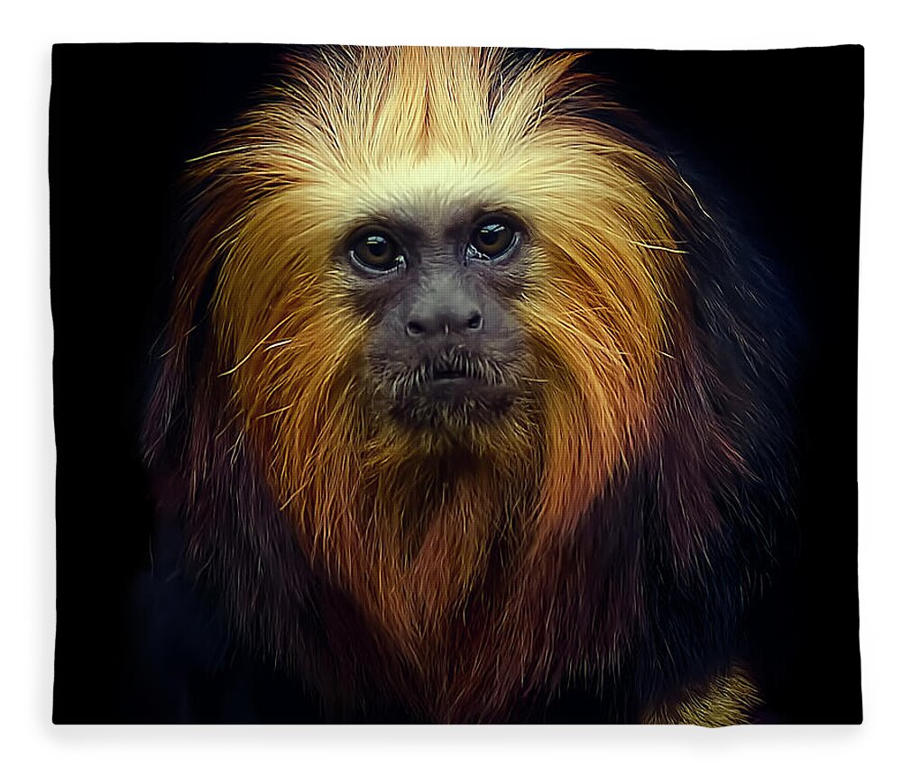 Animal Themes Fleece Blanket featuring the photograph Golden Headed Lion Tamarin by Photo By Steve Wilson