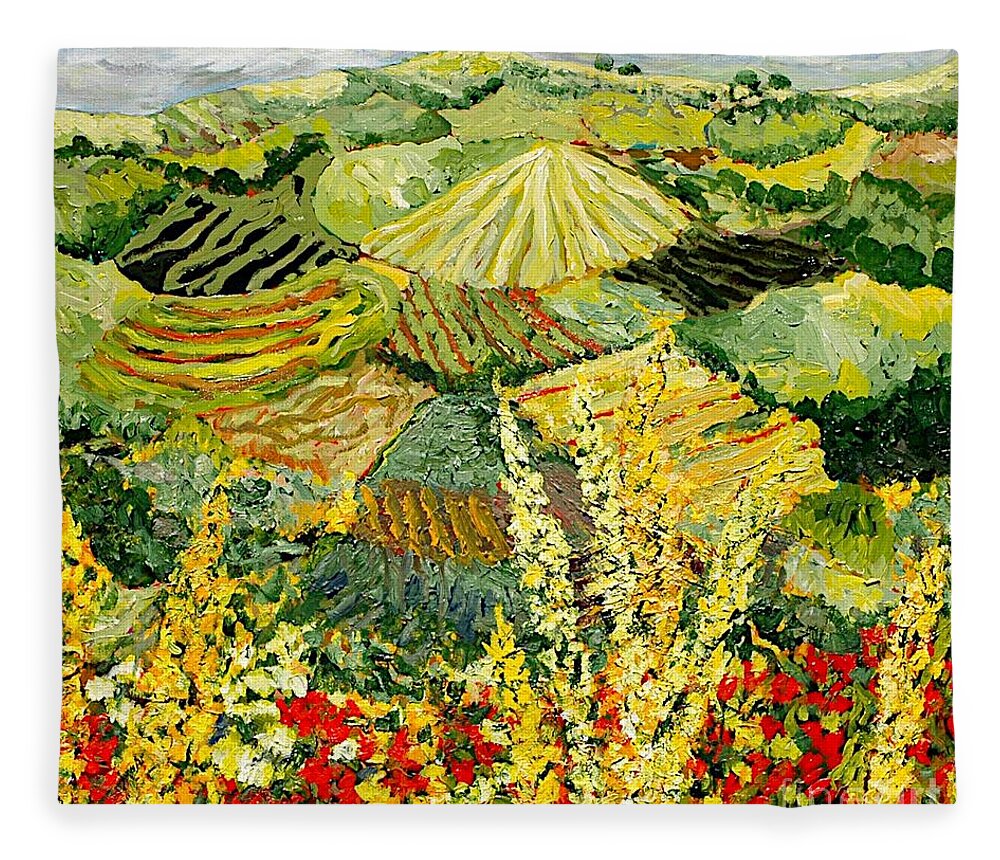 Landscape Fleece Blanket featuring the painting Golden Hedge by Allan P Friedlander