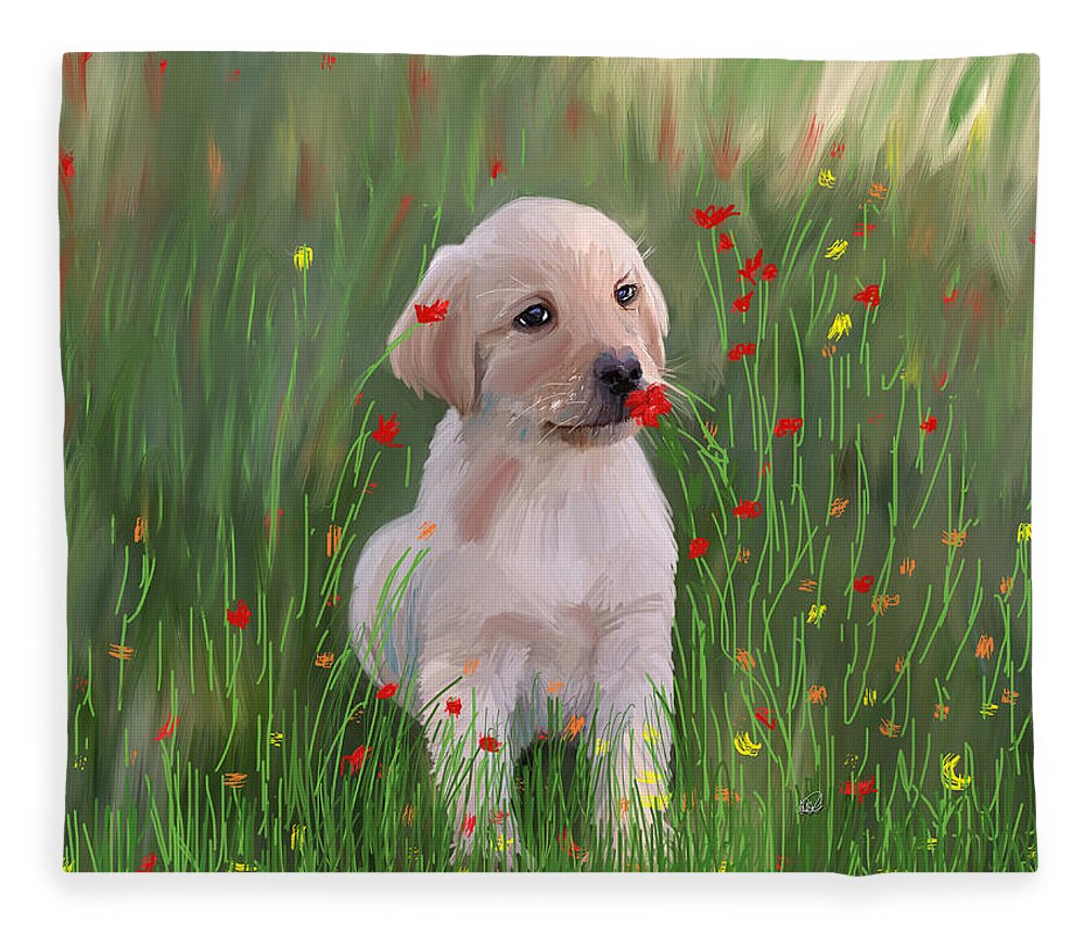 Puppy Fleece Blanket featuring the painting Golden Retriever Puppy by Angela Stanton