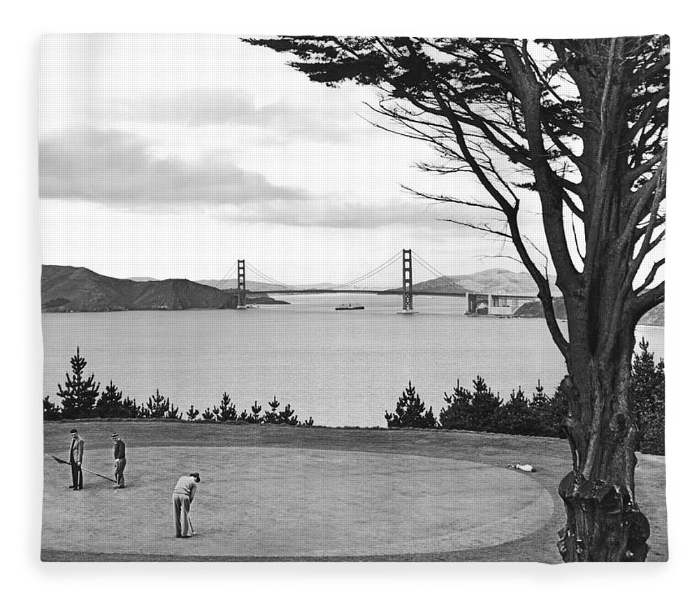 1930's Fleece Blanket featuring the photograph Golf With View Of Golden Gate by Ray Hassman