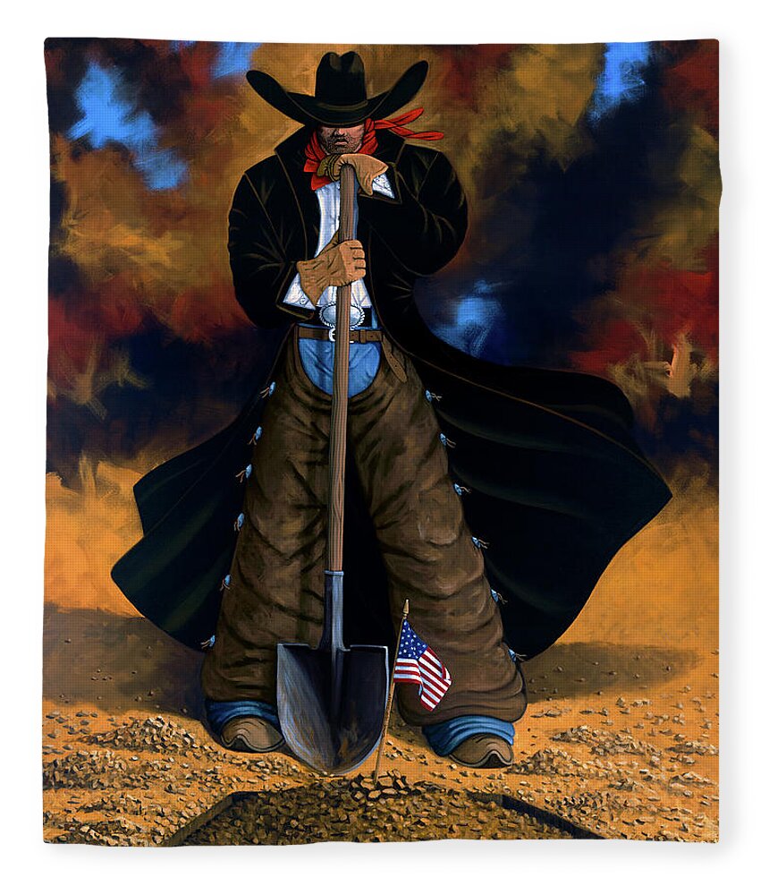 Cowgirl Fleece Blanket featuring the painting Gone Too Soon by Lance Headlee