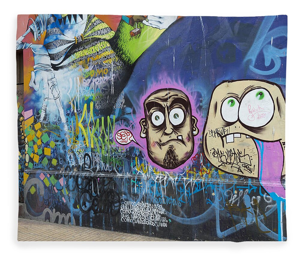 Chile Fleece Blanket featuring the painting Graffiti Wall Art In Valparaiso, Chile by John Shaw