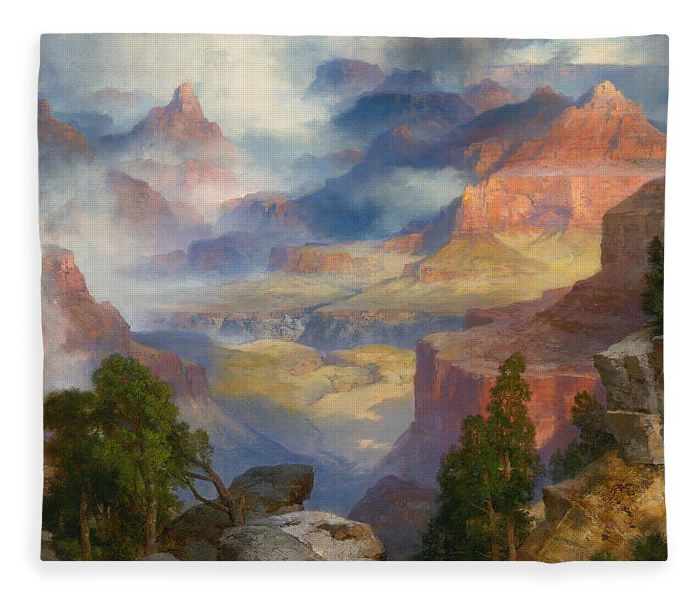 Thomas Moran Fleece Blanket featuring the painting Grand Canyon in Mist by Thomas Moran