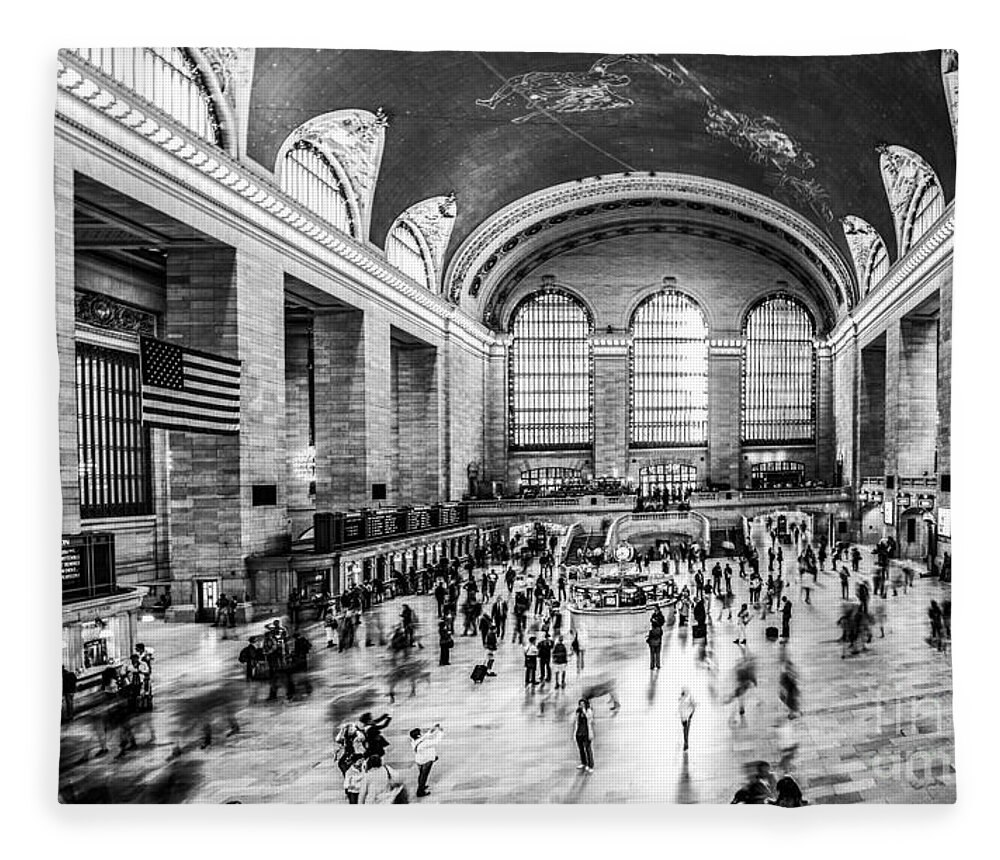 Nyc Fleece Blanket featuring the photograph Grand Central Station -pano bw by Hannes Cmarits
