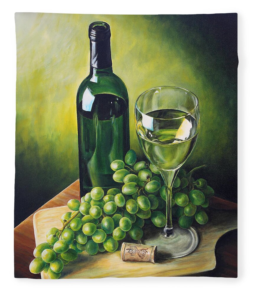 Still Life Fleece Blanket featuring the painting Grapes and Wine by Kim Lockman