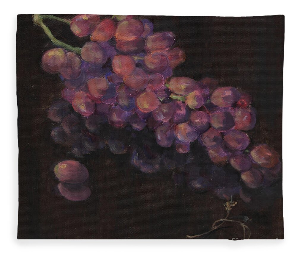 Flame Grapes Fleece Blanket featuring the painting Grapes in Reflection by Maria Hunt