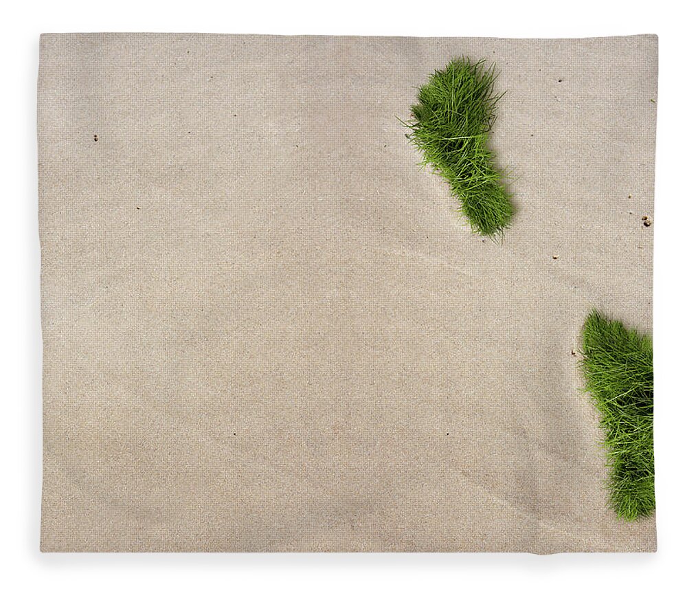 Grass Fleece Blanket featuring the photograph Grass Footprints On A Sandy Beach by Luxx Images