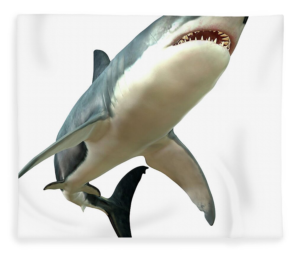 Underwater Fleece Blanket featuring the digital art Great White Shark by Corey Ford/stocktrek Images