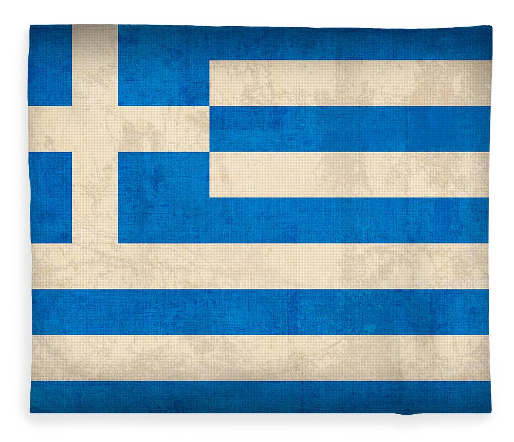 Greece Greek Athen Hellenic Ruins Acropolis Flag Vintage Distressed Finish Fleece Blanket featuring the mixed media Greece Flag Vintage Distressed Finish by Design Turnpike