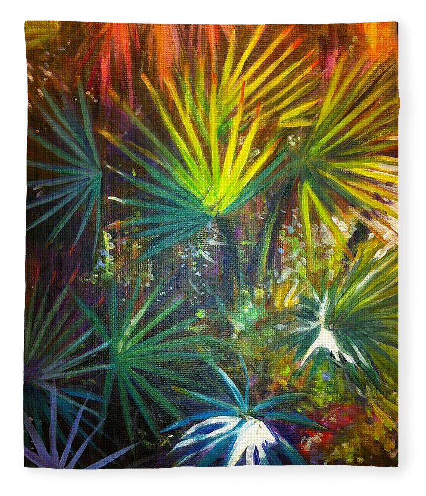 Palms Fleece Blanket featuring the painting Green Cay Palms by Anne Marie Brown