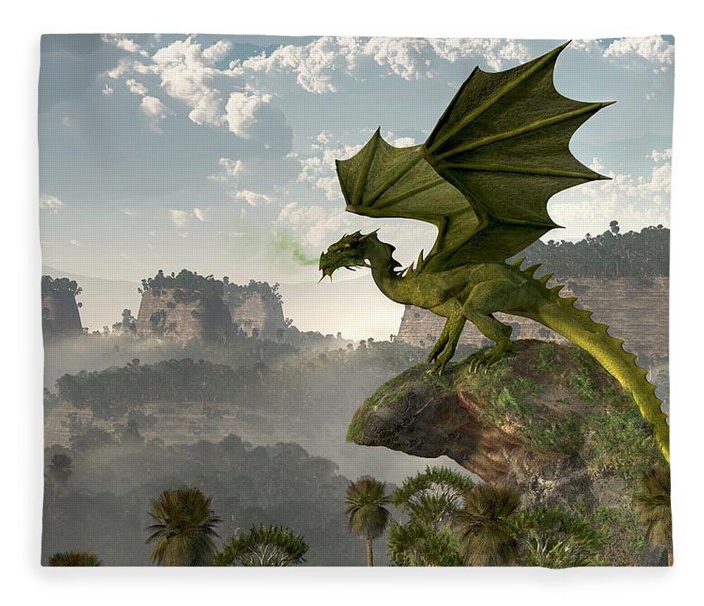  Green Dragon Fleece Blanket featuring the digital art Green Dragon by Daniel Eskridge