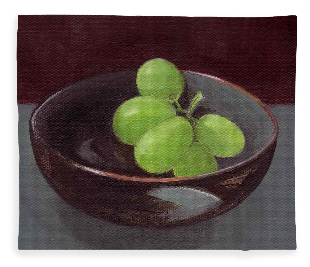 Green Fleece Blanket featuring the painting Green Grapes by Kazumi Whitemoon