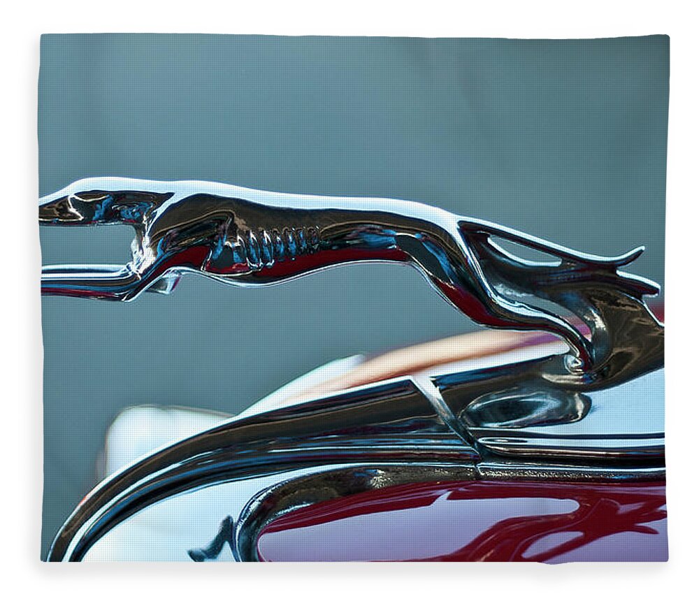 Greyhound Fleece Blanket featuring the photograph Greyhound Hood Ornament by Ron Roberts