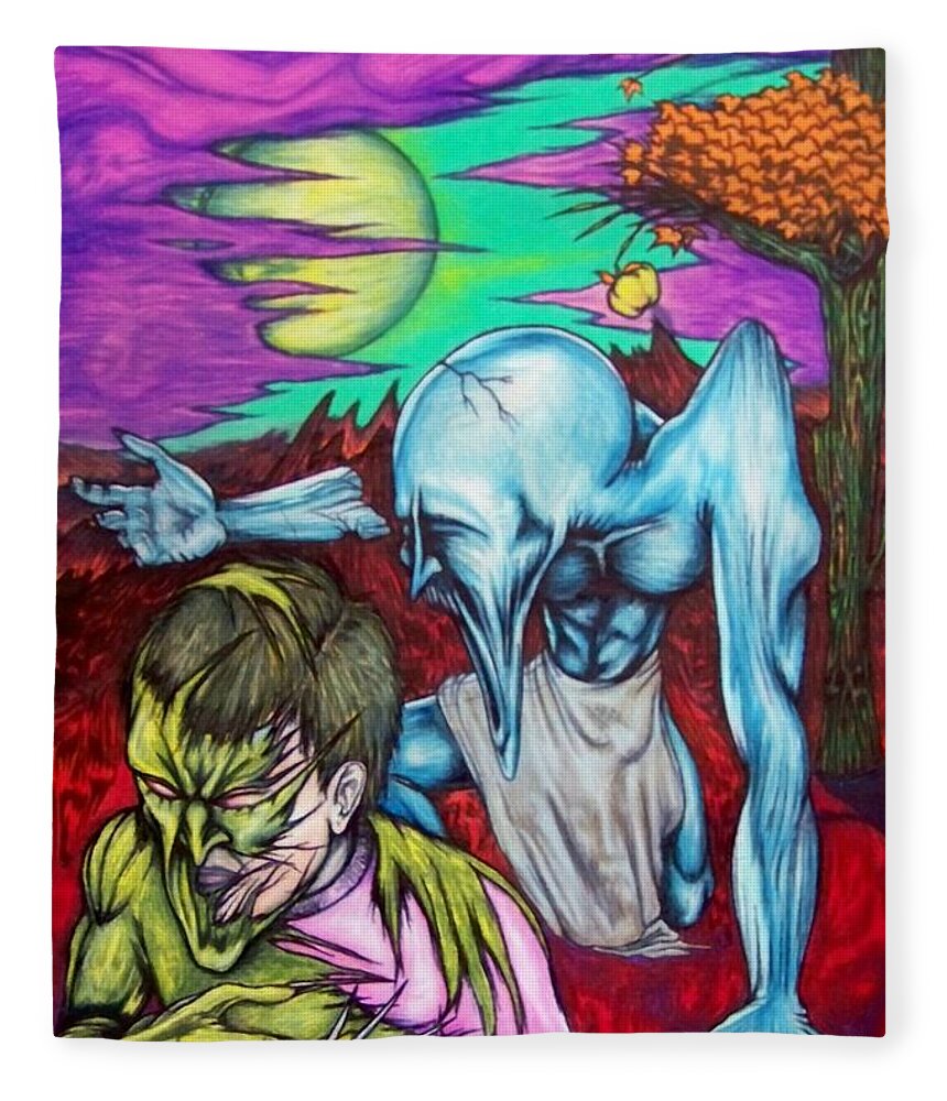 Tmad Fleece Blanket featuring the drawing Growing Evils by Michael TMAD Finney