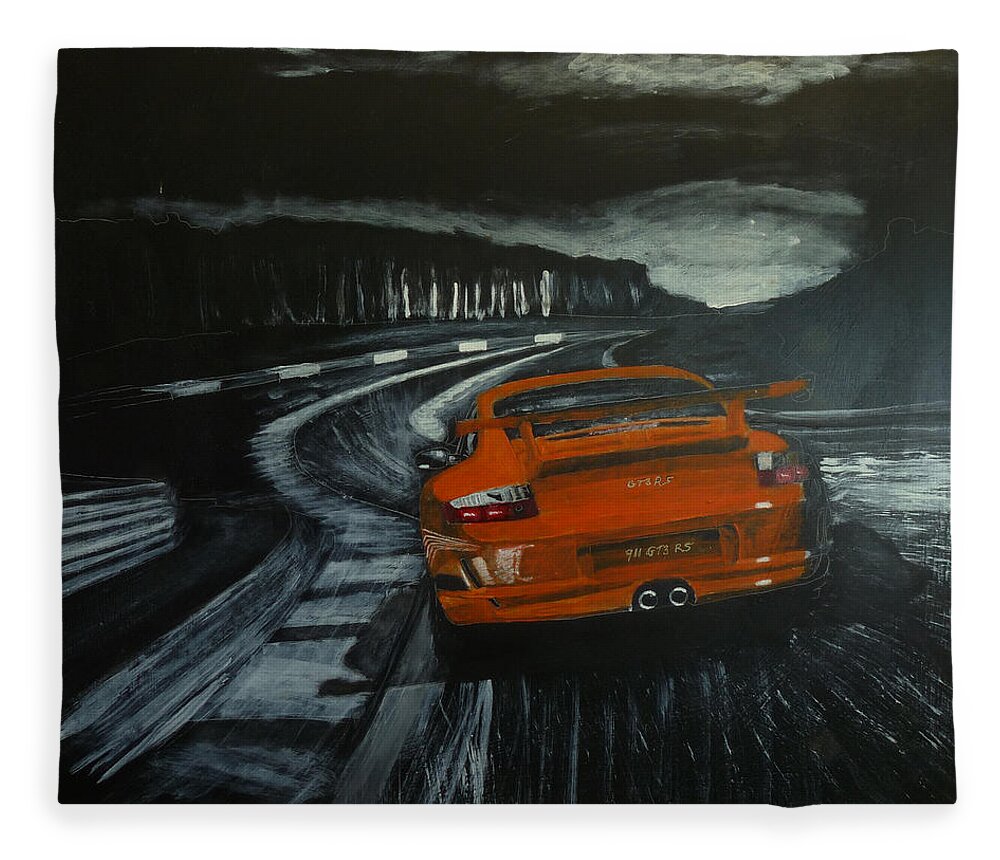 Porsche Fleece Blanket featuring the painting GT3 @ Le Mans #2 by Richard Le Page