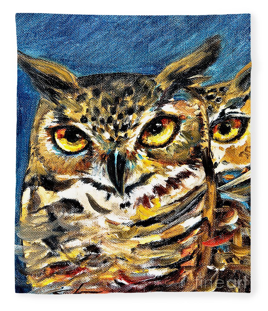 Owl Fleece Blanket featuring the painting Guardian Owls by Shijun Munns