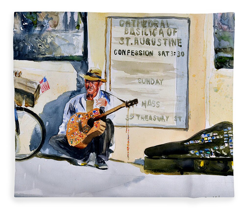 People Fleece Blanket featuring the painting Da192 Guitar Man by Daniel Adams by Daniel Adams