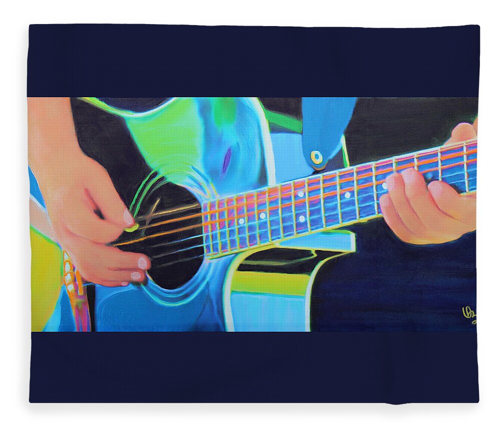 Guitar Fleece Blanket featuring the painting Guitar Man by Deborah Boyd