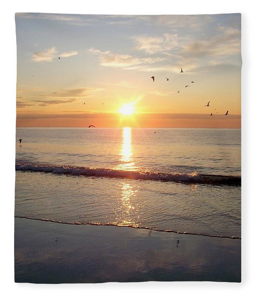 Seascape Fleece Blanket featuring the photograph Gulls Dance In The Warmth Of The New Day by Eunice Miller