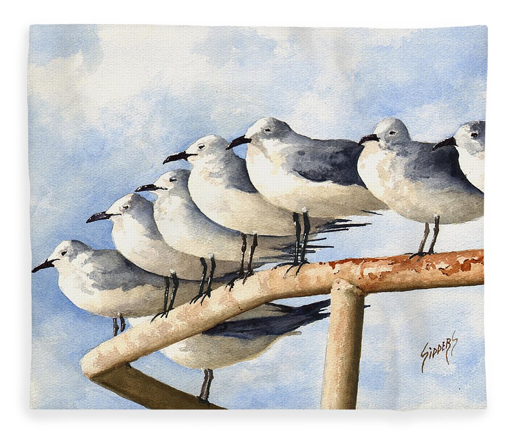 Bird Fleece Blanket featuring the painting Gulls by Sam Sidders