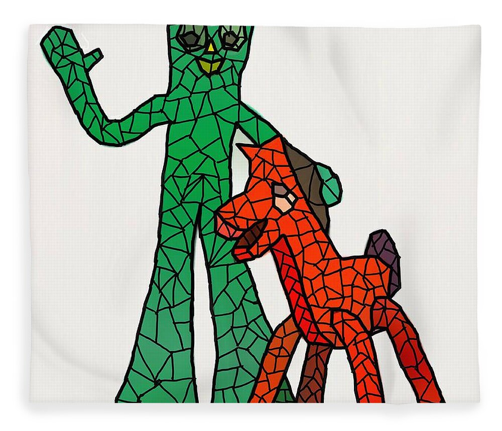 Gumby Fleece Blanket featuring the painting Gumby and Pokey not for sale by Bruce Nutting
