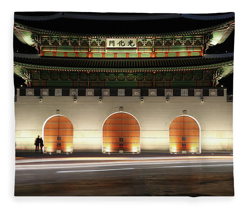 Korea Fleece Blanket featuring the photograph Gwanghwamun Gate Seoul South Korea by Matteusus