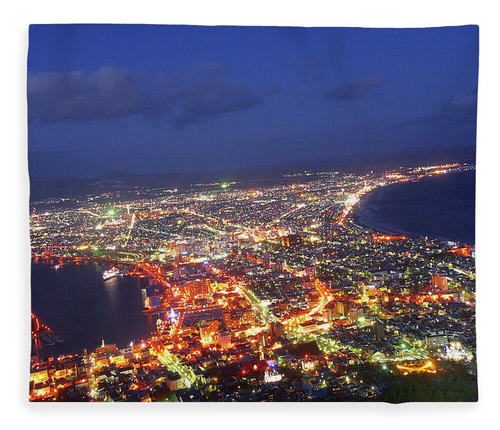 Tranquility Fleece Blanket featuring the photograph Hakodate City Lights by ! Wary