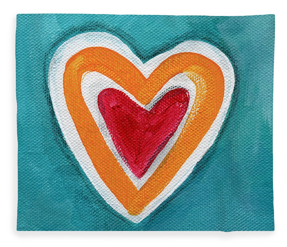 Love Hearts Romance Family Valentine Painting Heart Painting Blue Orange White Red Watercolor Ink Pop Art Bold Colors Bedroom Art Kitchen Art Living Room Art Gallery Wall Art Art For Interior Designers Hospitality Art Set Design Wedding Gift Art By Linda Woods Kids Room Art Dorm Room Pillow Fleece Blanket featuring the painting Happy Love by Linda Woods