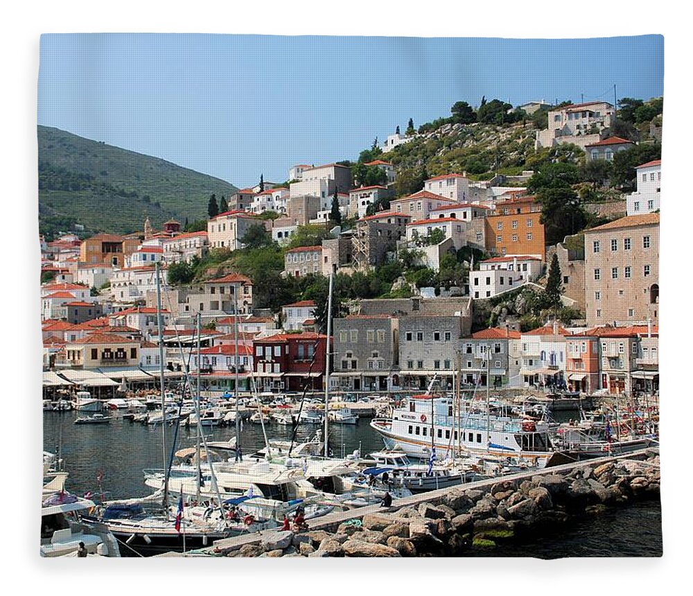 3086 Fleece Blanket featuring the photograph Harbor of Hydra by Gordon Elwell