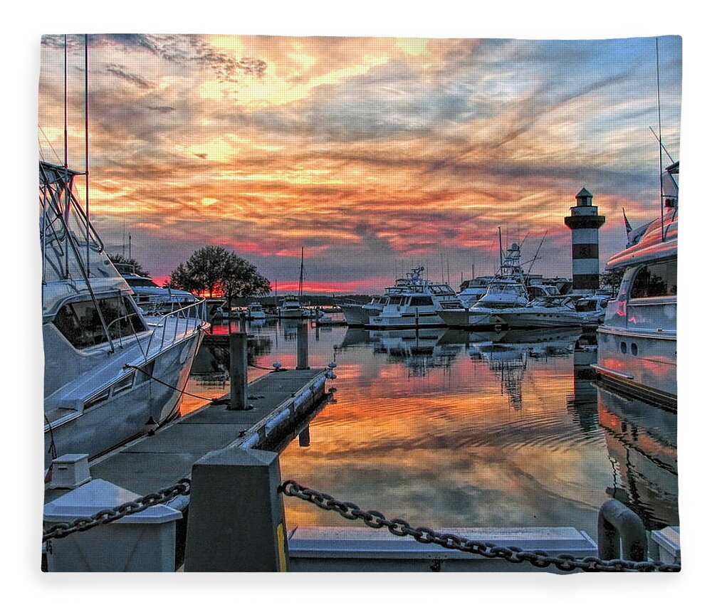 Lighthouse Fleece Blanket featuring the photograph Harbour Town Yacht Basin by Dale Kauzlaric