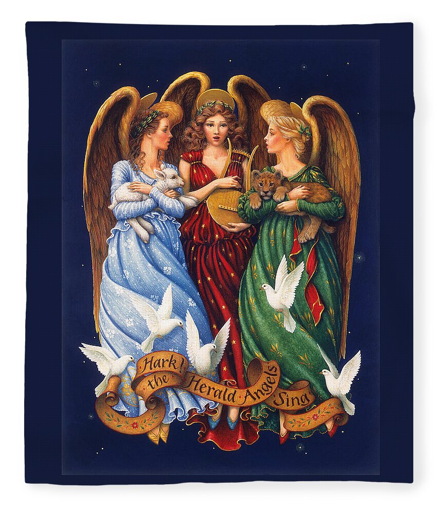 Angels Fleece Blanket featuring the painting Hark the Herald Angels Sing by Lynn Bywaters