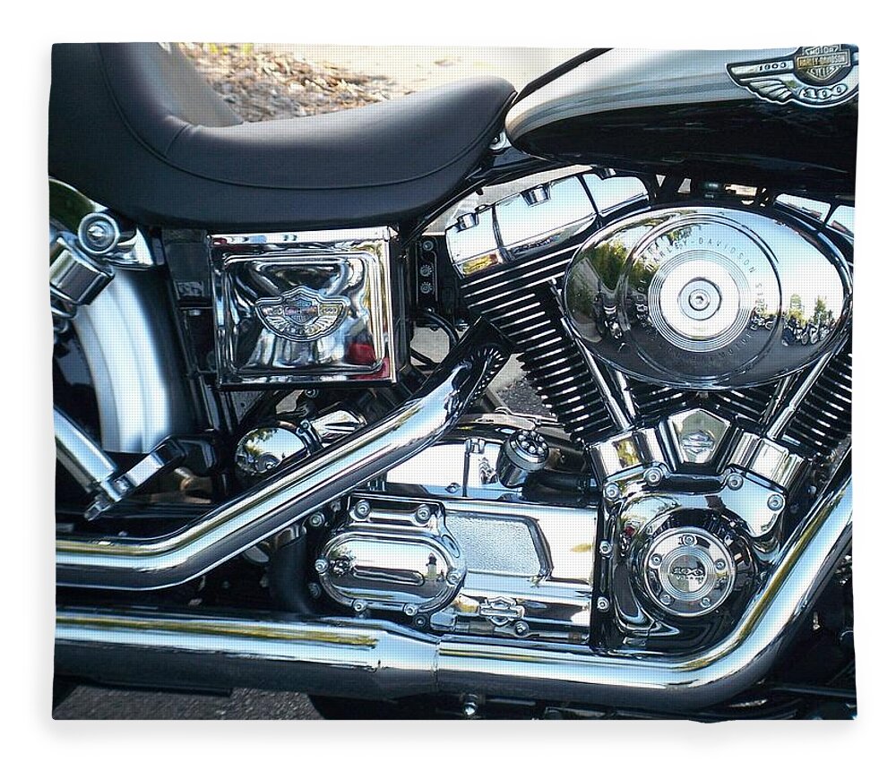 Motorcycles Fleece Blanket featuring the photograph Harley Black and Silver Sideview by Anita Burgermeister