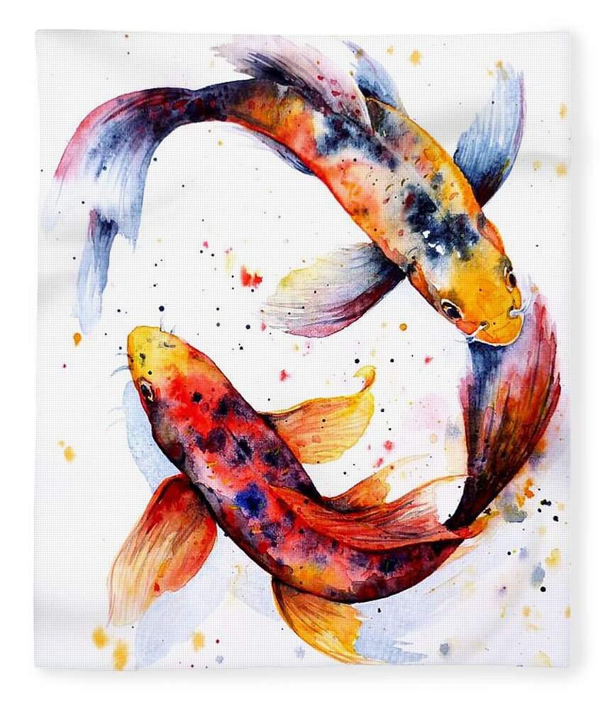 Koi Fleece Blanket featuring the painting Harmony by Zaira Dzhaubaeva