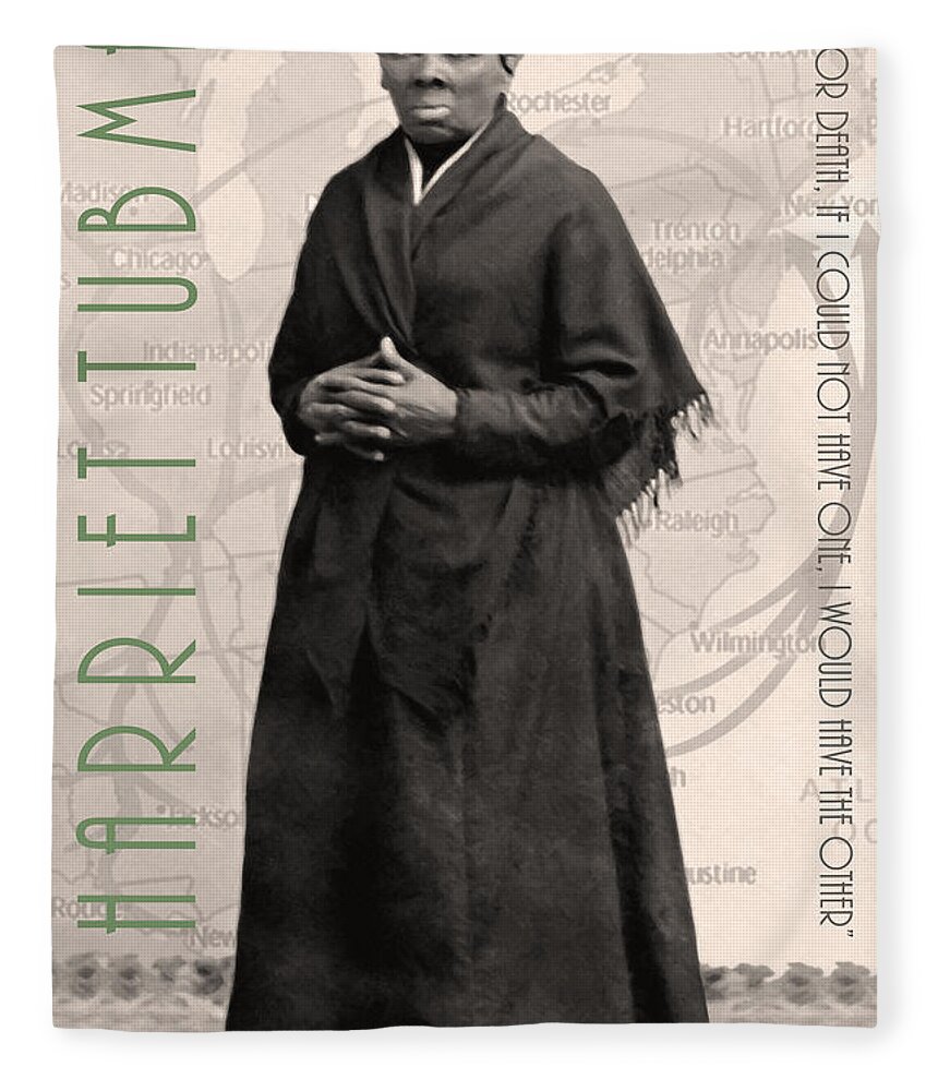 Harriet Tubman Fleece Blanket featuring the photograph Harriet Tubman The Underground Railroad 20140210v2 with text sepia by Wingsdomain Art and Photography